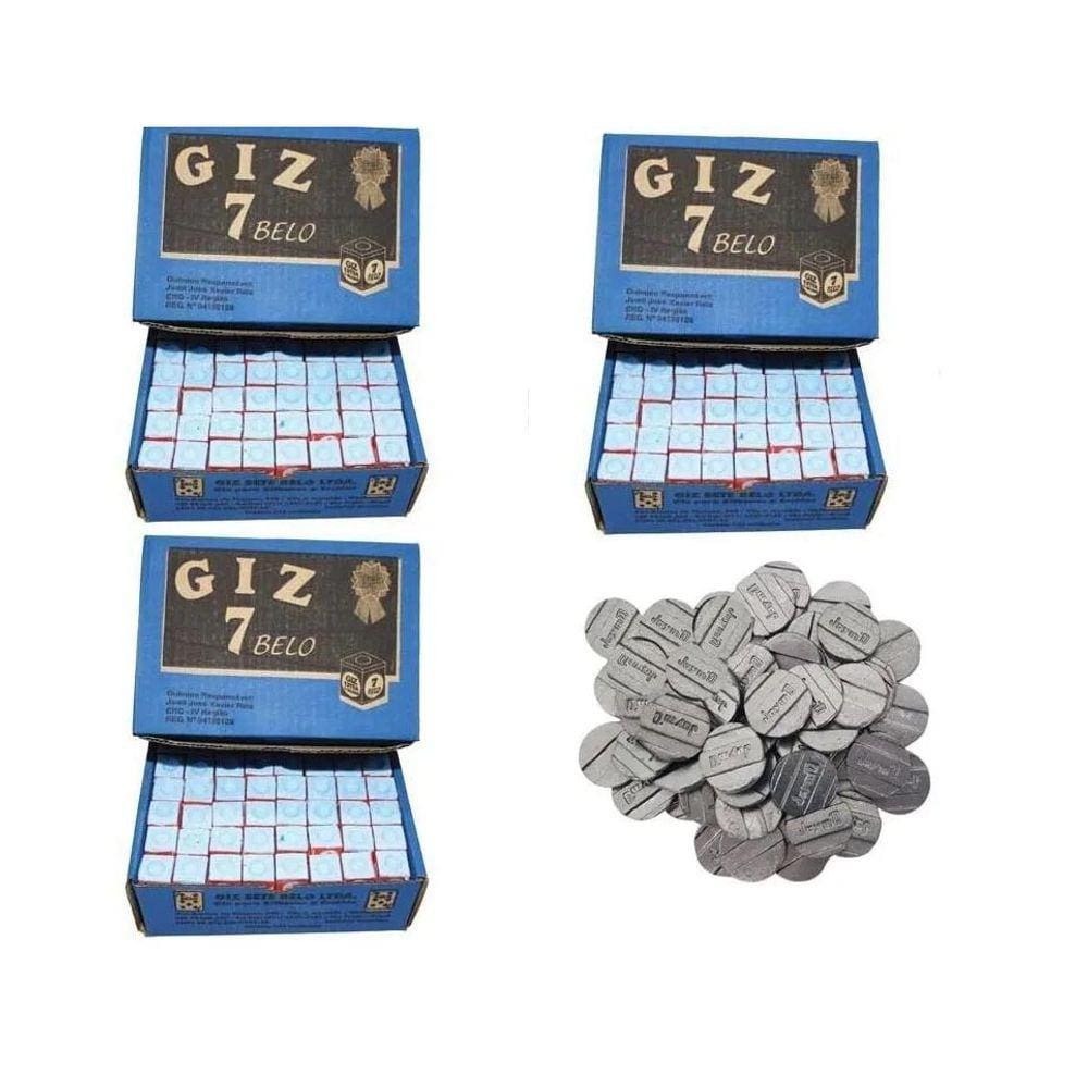 Kit 3 Cx Giz Azul + 300 Ficha Jaymos Sinuca Bilhar Bar