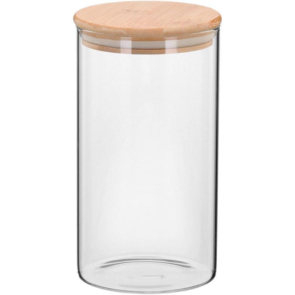 Table Pote 18X10X10Cm 1,2L Borosilicato Transp Com Tampa Bambu