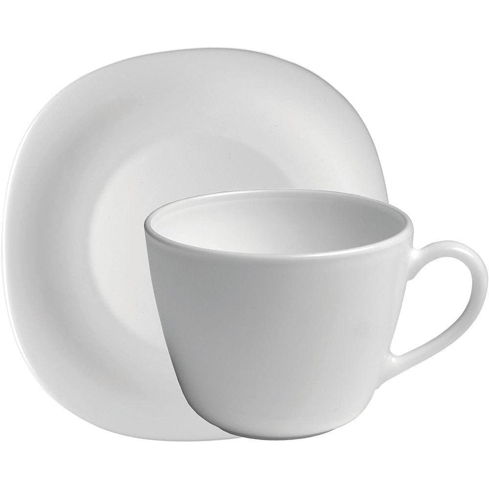 Bormioli Rocco Parma Xícara Chá 7X9X9Cm 220Ml Vidro Temperado Branco 6Pç Com Pires