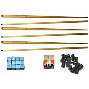 Kit 6 Taco 1,30m 1 Cx Giz Azul E Branco + 20 Ponteira Sinuca