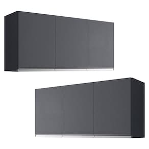 Kit 02 Armários De Cozinha Aéreo Andréia 120cm 3 Portas Cinza Escuro - Desk Design