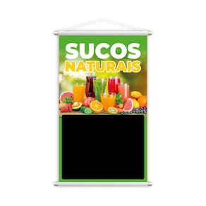 Banner Sucos Naturais Frutas Colorido Fundo Preto 80x50cm