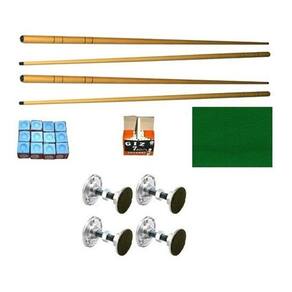 Kit 4 Taco 1,30 + Giz Azul Branco + 2,3 Tecido + 4 Pé Sinuca