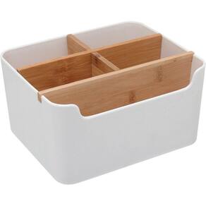 Anetto Porta Talheres 10X18X15Cm Plástico Branco Com 5 Divisoes