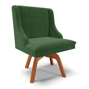 Cadeira Estofada Para Sala De Jantar Base Giratória De Madeira Lia Suede Verde - Ibiza