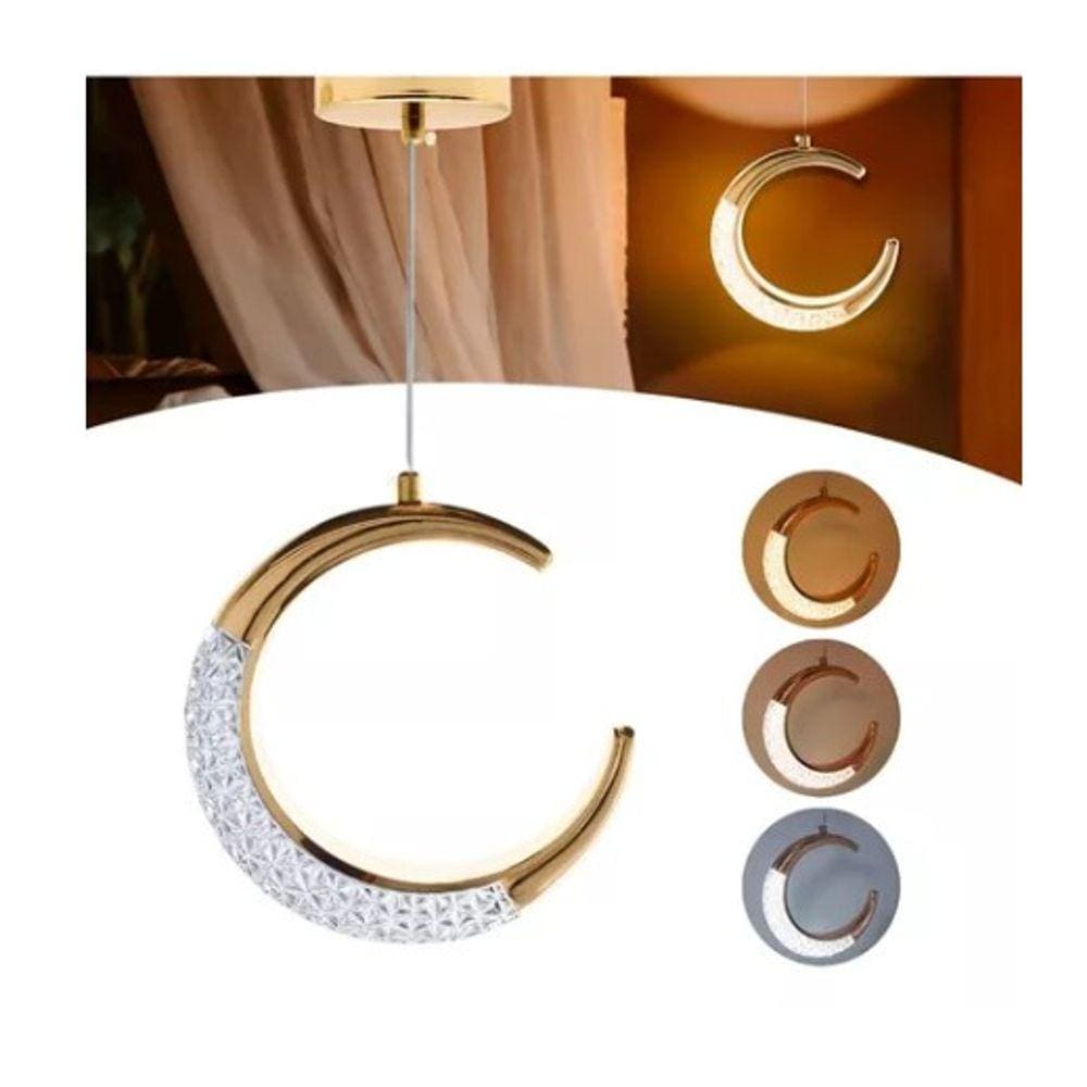 Luminária Pendente Led Lua Crescente Minguante Cristal Pendente Moderno