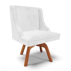 Cadeira Estofada Para Sala De Jantar Base Giratória De Madeira Lia Sintético Premium Branco - Ibiza