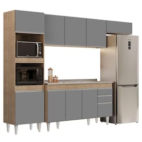 Armário De Cozinha Modulada 4 Peças Cp12 Com Pia Inox Castanho/cinza - Lumil