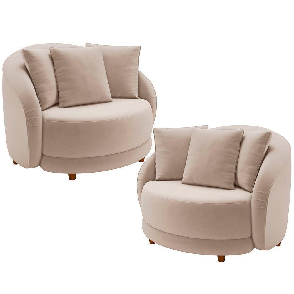 Kit 2 Poltronas Decorativa Para Sala Pés Madeira Kaly M22 Veludo Bege - Mpozenato