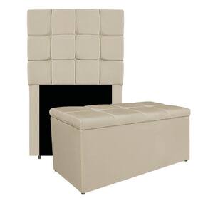 Kit Cabeceira E Calçadeira Manchester 90 Cm Solteiro Corano - Adj Decor Cor Bege