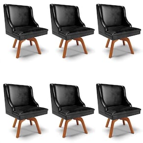 Kit 6 Cadeiras Estofadas Base Giratória De Madeira Lia Sintético Premium Preto - Ibiza