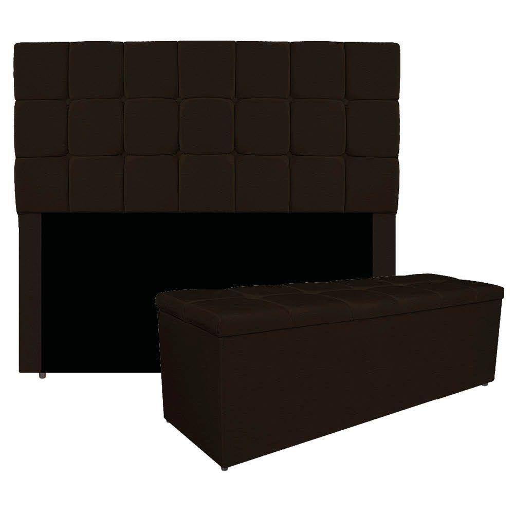 Kit Cabeceira E Calçadeira Manchester 160 Cm Queen Size Corano - Adj Decor Cor Marrom