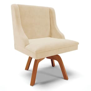 Cadeira Estofada Para Sala De Jantar Base Giratória De Madeira Lia Suede Bege - Ibiza