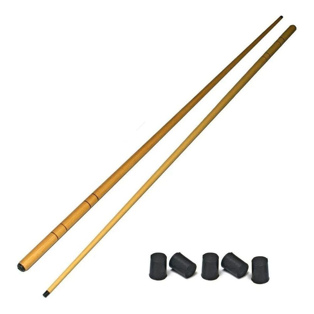 2 Tacos 1,45m Madeira + 5 Ponteira Rista Sinuca Bilhar Bar