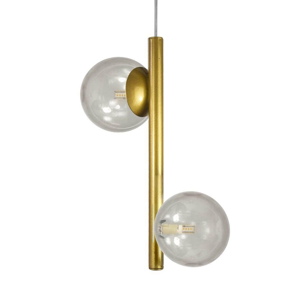 Lustre Pendente Figo OURO - 2 Globos de Vidro Fumê