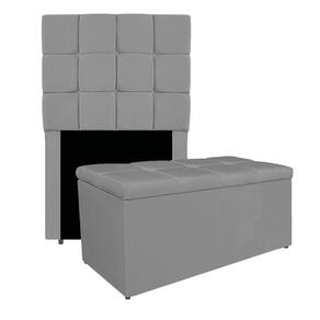 Kit Cabeceira E Calçadeira Manchester 90 Cm Solteiro Corano - Adj Decor Cor Cinza