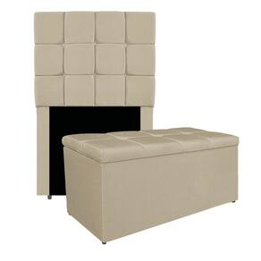 Kit Cabeceira E Calçadeira Manchester 90 Cm Solteiro Linho Cor Bege