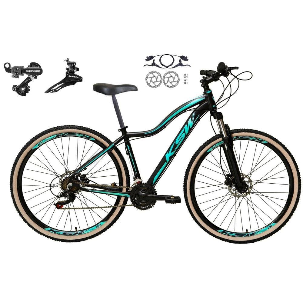 Bicicleta Feminina Aro 29 Ksw Mwza Alumínio 24v Câmbios Shimano Freio a Disco Garfo Suspensão - Preto/Azul