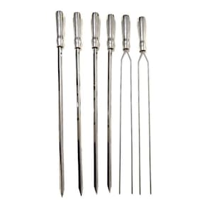 Kit 6 Espetos Churrasco Espada Duplo Em Inox De 70Cm Lamina