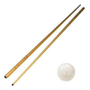 02 Taco 1,45m + 01 Bola 58mm Bolão Branca Sinuca Bilhar