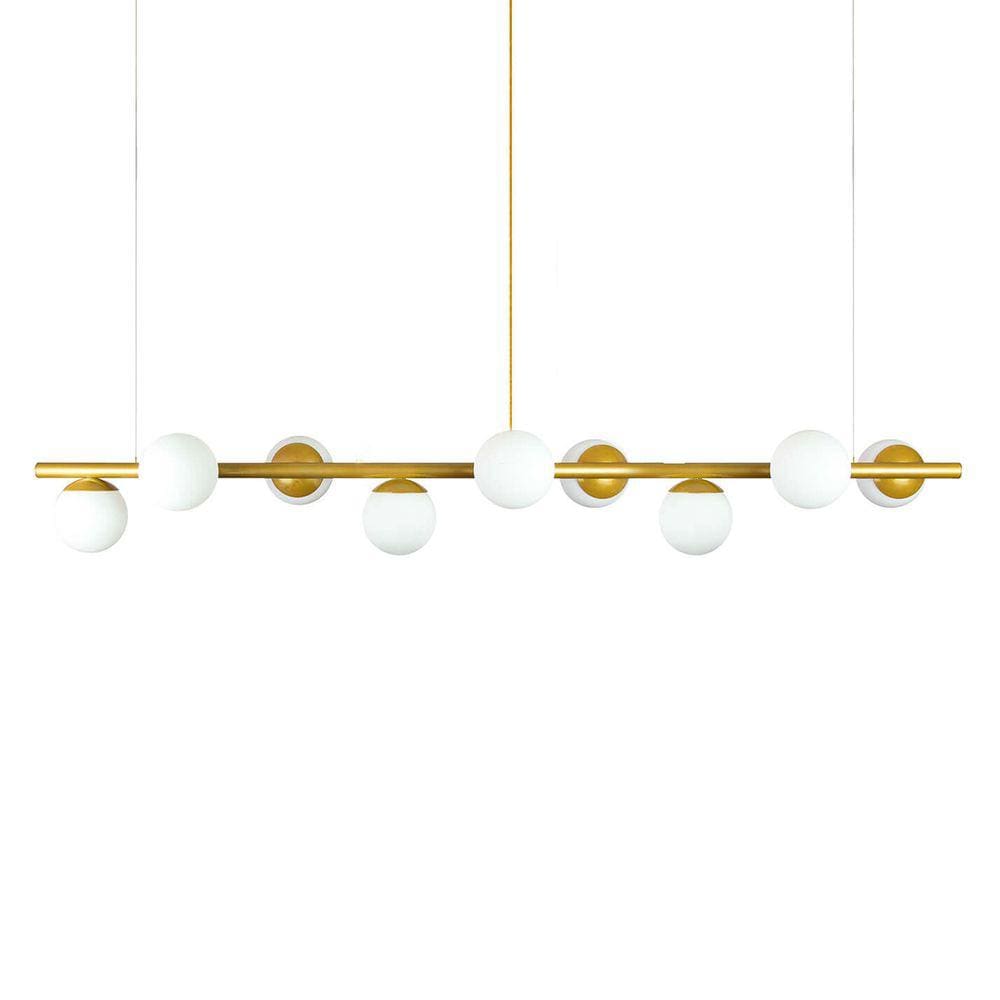Lustre Pendente Figo Ouro 1,5M - 9 Globos de Vidro Branco