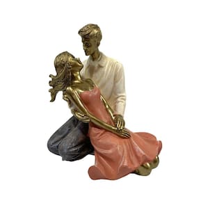 Escultura Estatueta Casal Sentado Enfeite Decorativo Resina
