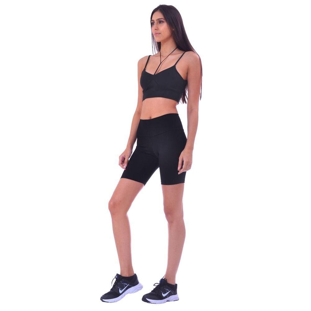 Bermuda Shorts Preto Fitness Feminina Suplex Cintura Alta