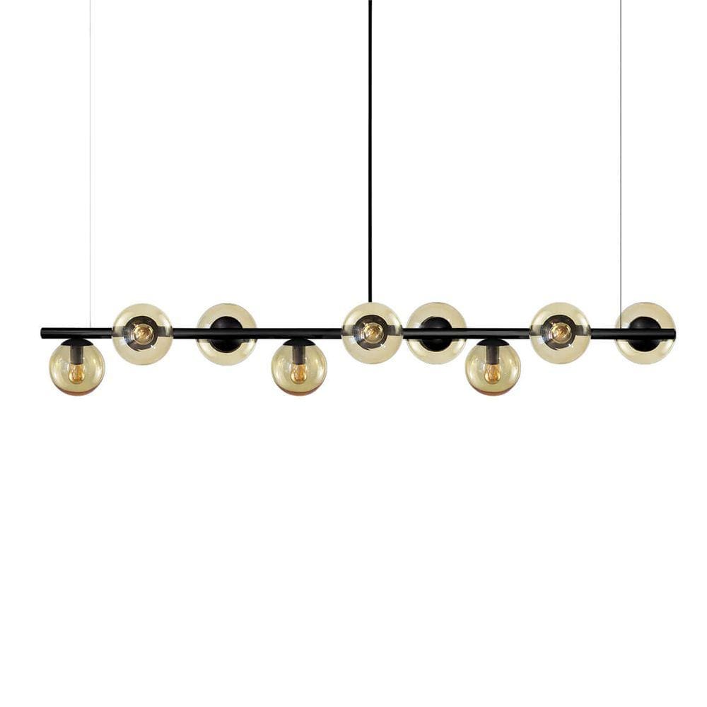 Lustre Pendente Figo Preto 1,5M - 9 Globos de Vidro Âmbar