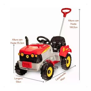 Quadriciclo trator com empurrador e pedal Vermelho Tracamp Calesita Vermelho com ferramentas