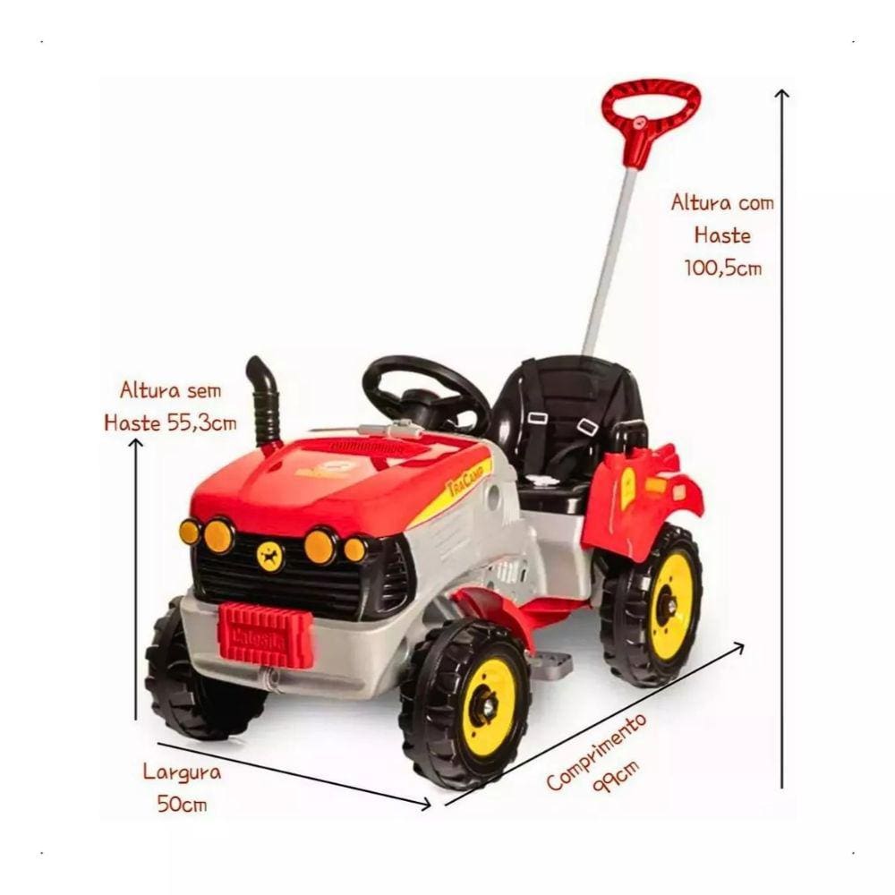 Mini Trator a pedal com empurrador e caixa de ferramentas com marcha Tracamp Vermelho Calesita