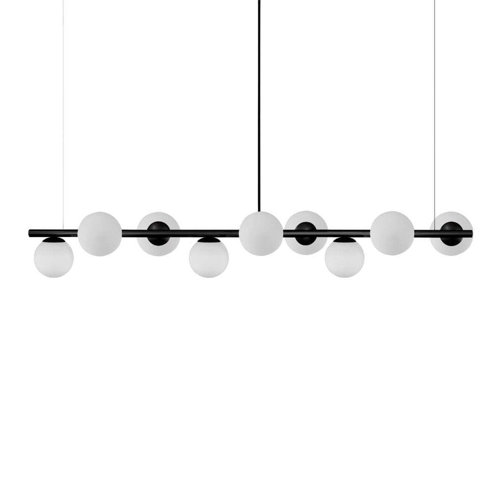 Lustre Pendente Figo Preto 1,5M - 9 Globos de Vidro Branco