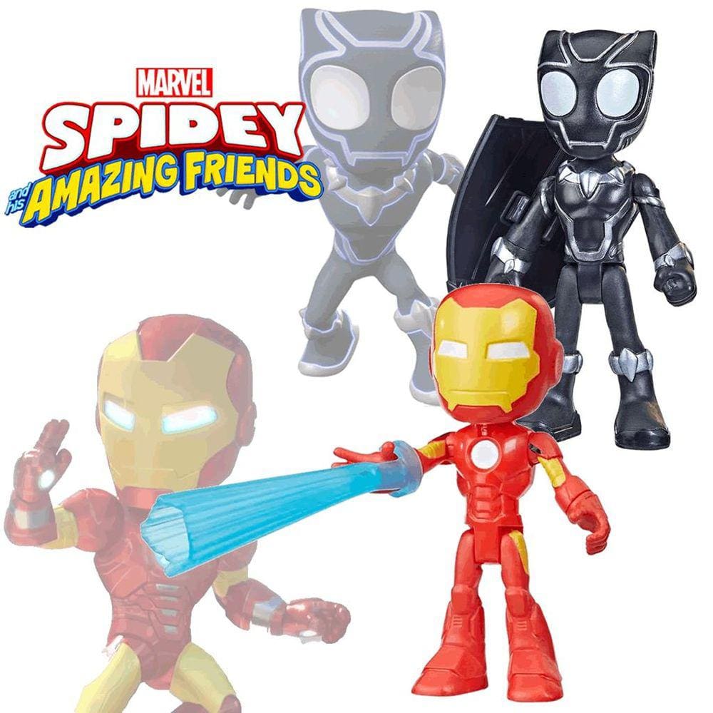 Boneco Homem de Ferro e Pantera Negra Spidey Amazing Friends