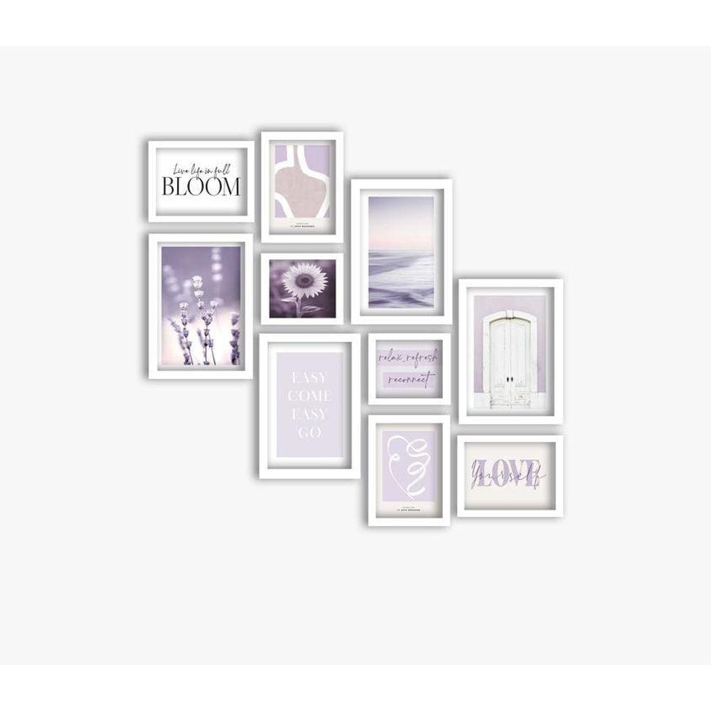 Kit 10 Quadros Decorativos Moldura Branca Arte Moderna Relax