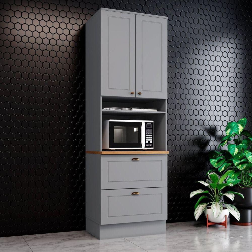 Torre Quente para Forno 2 Gavetas 2 Portas com Tampo Internacional Cinza/Marrom