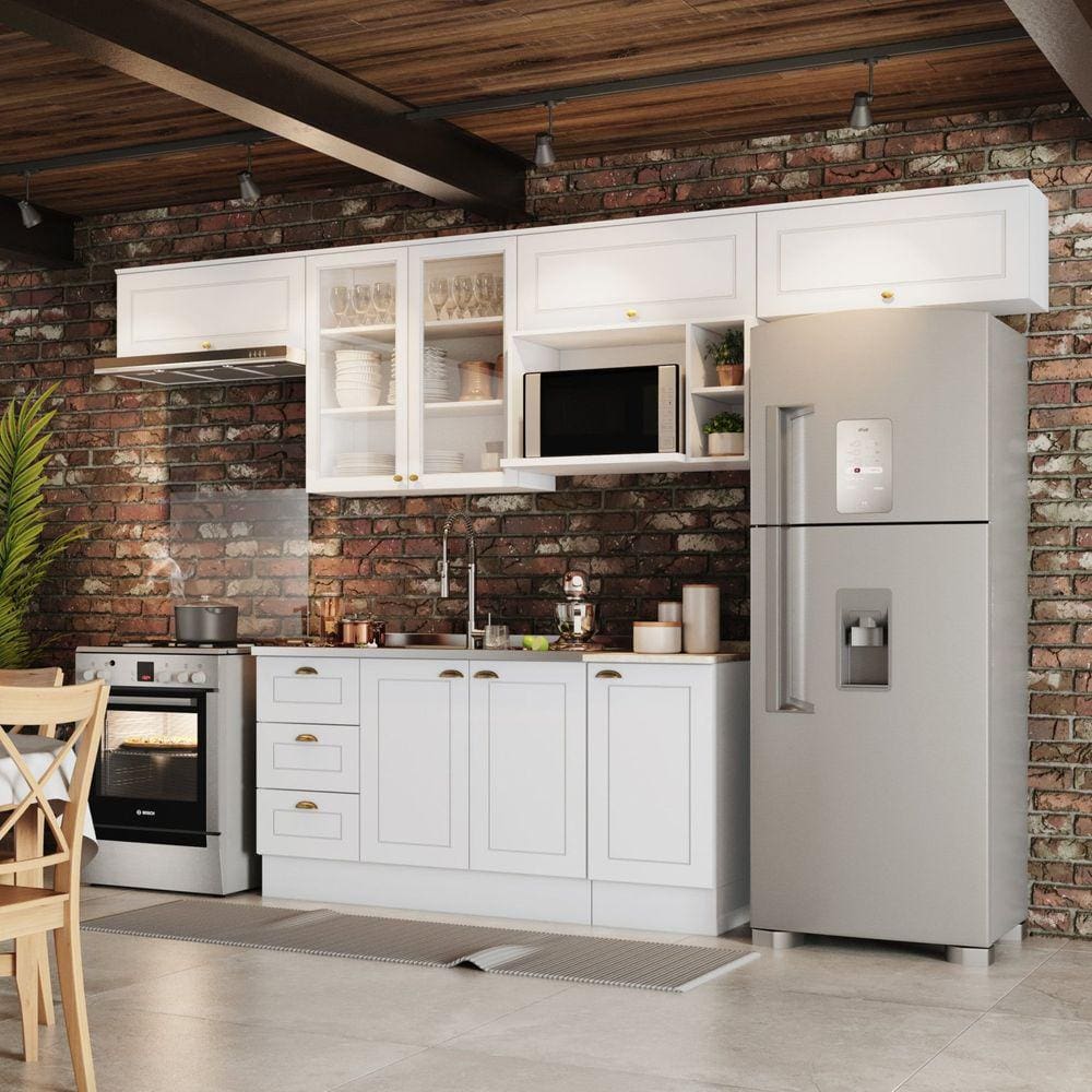 Cozinha Compacta 7 Peças Emily Espresso Móveis Branco/Calcare