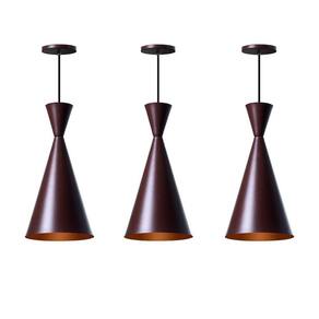 Kit 3 Lustre Pendente Canadá Marrom Com Cobre Mesa Jantar