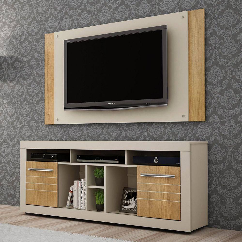 Rack com Painel para TV até 46 Polegadas 2 Portas 7 Nichos Firenze Valdemóveis Off White/Cinamomo