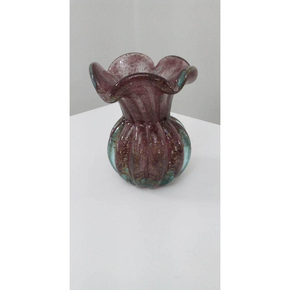 Vaso de Murano Lilás com Pó de Ouro 13 cm