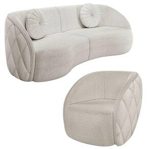 Sofá Decorativo 3 Lugares 240cm Com Almofadas E Poltrona Zion M22 Bouclê Branco - Mpozenato