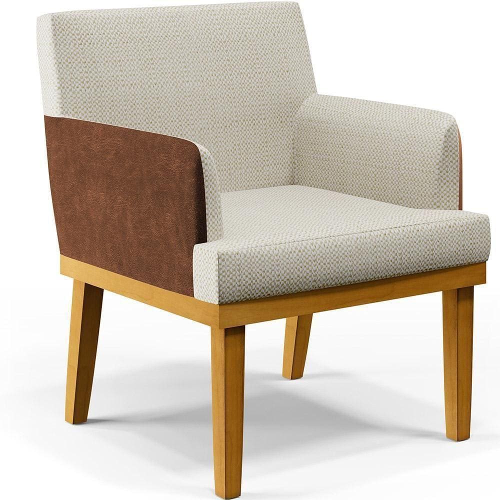 Poltrona Decorativa Base Mel Beatriz W01 Linho Champagne Couríssimo Marrom - Lyam Decor