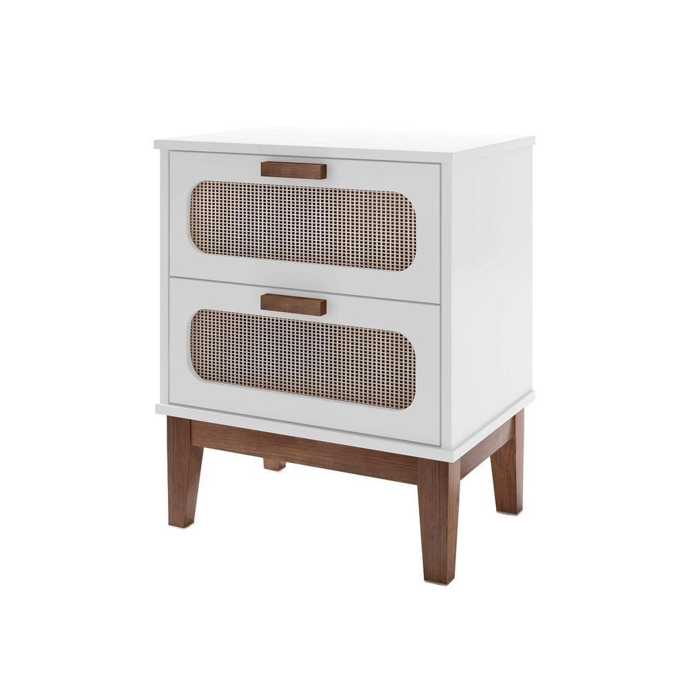 Mesa de Cabiceira Retro Pés de Madeira Maciça cor Branco