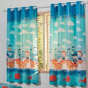 Cortina Infantil Blackout Santista 280CmX180Cm Azul Piratas