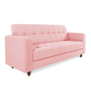 Sofá 03 Lugares Arezzo Suede Pés Chanfrado Tabaco - D`rossi Cor Rosa Bebê