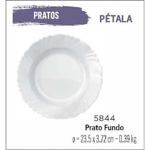 Jogo De Prato Pétala 12 Pratos Fundos - Sopa - 23Cm Branco