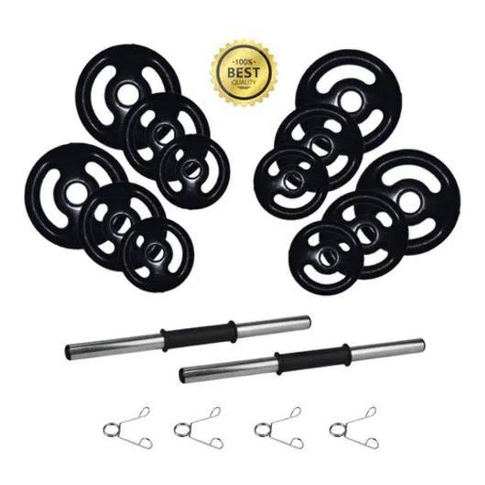 Kit 24Kg Anilha/ Halteres Emborrachado Premium + Barra Oca