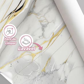 Papel De Parede Painel 3D Mármore Branco Com Ouro 3,5M