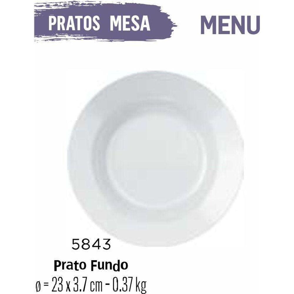 Jogo De Prato Menu 12 Pratos Fundos - 23Cm Cerâmica Branca