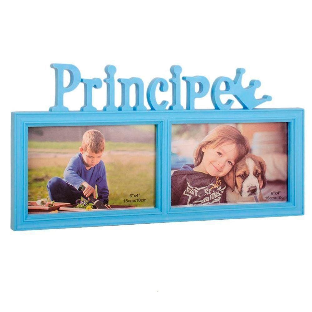 Porta Retrato Mural Duplo Príncipe Azul 10x15cm