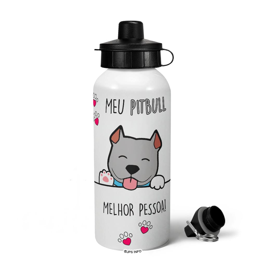 Garrafa Squeeze MQ - Meu Pitbull cinza, melhor pessoa!