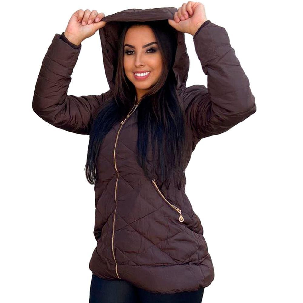Jaqueta de matelacê super quente inverno, gorro removível com detalhe pele bolso zíper, quente